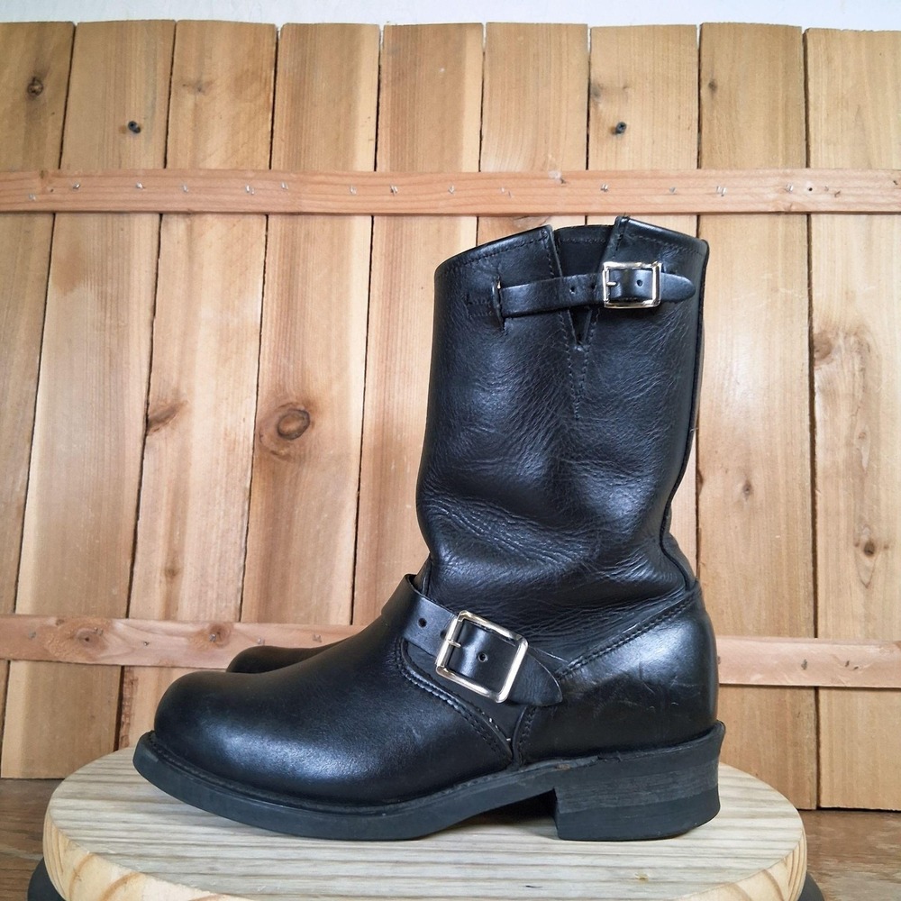Vintage Frye Engineer Boots Mens 8 M Black Leather Motorcycle Biker USA Made